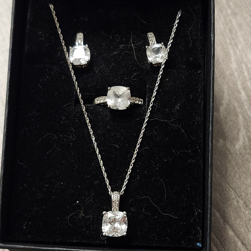 Kay Jewelers Silver Cubic Zirconia Necklace, Ring & Earring Set